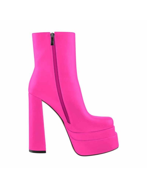 Square Toe Double Platform Block Heel Ankle Boots
