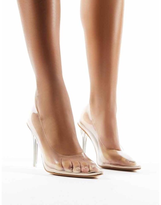 Drank Clear Perspex Court Heels in Nude