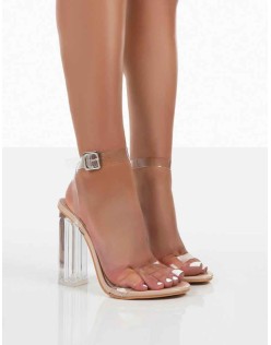 Alia Strappy Clear Perspex High Heels in Clear Nude