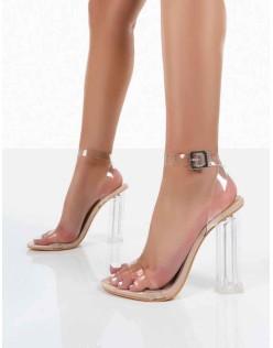 Alia Strappy Clear Perspex High Heels in Clear Nude