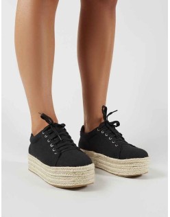 Paloma Espadrille Flatform Trainers in Black Canvas