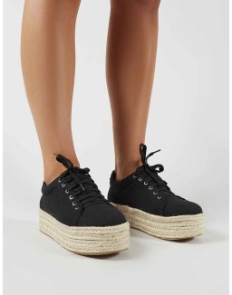 Paloma Espadrille Flatform Trainers in Black Canvas