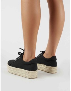 Paloma Espadrille Flatform Trainers in Black Canvas