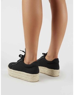 Paloma Espadrille Flatform Trainers in Black Canvas
