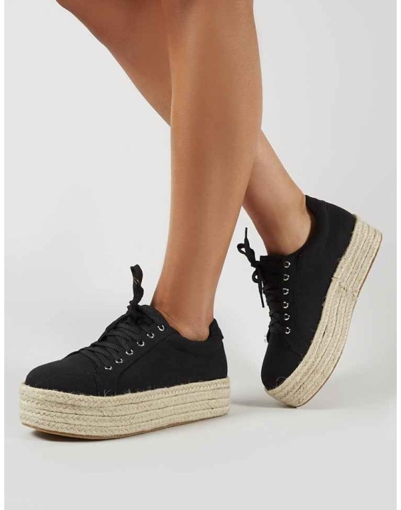 Paloma Espadrille Flatform Trainers in Black Canvas