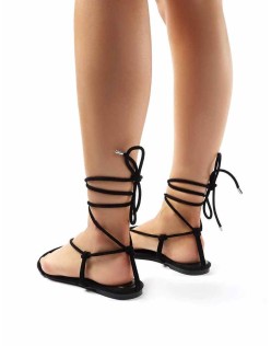 Miley Black Lace Up Flat Sandals