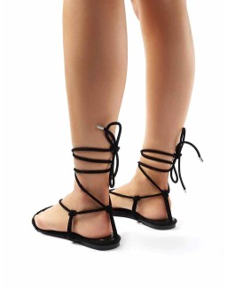 Miley Black Lace Up Flat Sandals