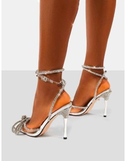 Midnight Clear Perspex Wrap Around Diamante Bow Pointed Toe High Heel