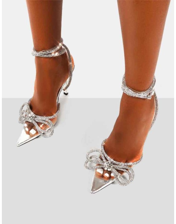 Midnight Clear Perspex Wrap Around Diamante Bow Pointed Toe High Heel