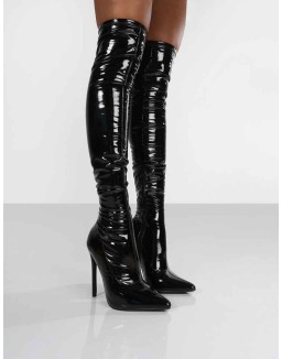 Confidence Black Patent Stiletto Heeled Over The Knee PU Boot