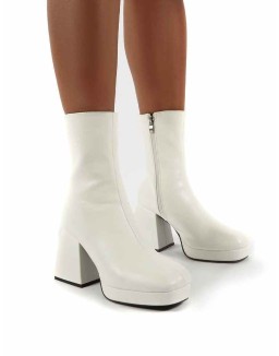 Imagine White Chunky Heel Ankle Boots