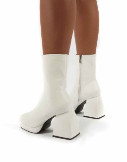 Imagine White Chunky Heel Ankle Boots