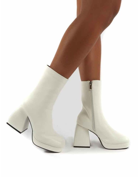 Imagine White Chunky Heel Ankle Boots