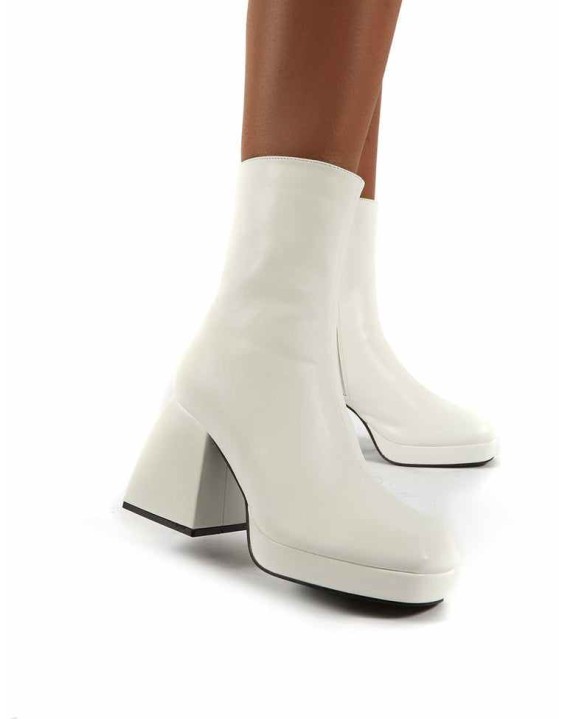 Imagine White Chunky Heel Ankle Boots