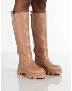 Genius Tan Knee High Chunky Sole Boots