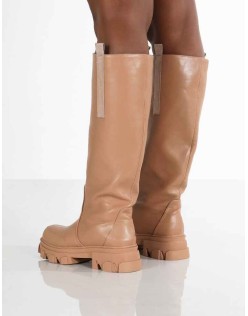 Genius Tan Knee High Chunky Sole Boots