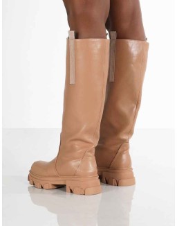 Genius Tan Knee High Chunky Sole Boots