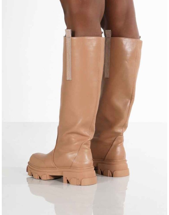 Genius Tan Knee High Chunky Sole Boots