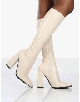 Caryn Stone PU Knee High Heeled Boots