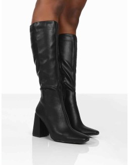 Apology Black Pu Knee High Block Heel Boots
