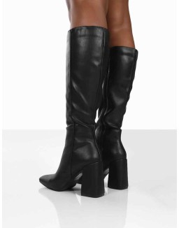 Apology Black Pu Knee High Block Heel Boots