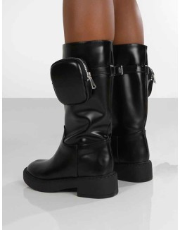 Evoke Black Pocket Detail Calf Height Boot