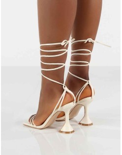 Dymond Off White Lace Up Square Toe Cake Stand Heels