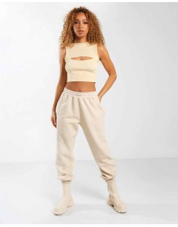 Amber x Public Desire ribbed cut out crop t-shirt in butter