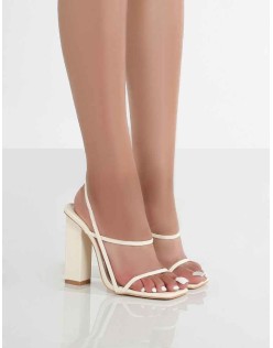 Halley Off White PU Strappy Block Heels