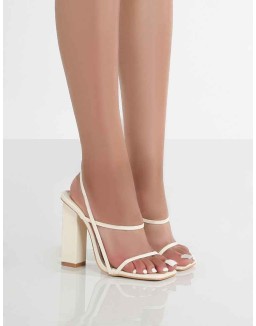 Halley Off White PU Strappy Block Heels