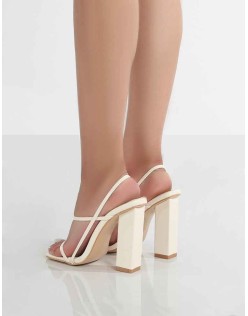 Halley Off White PU Strappy Block Heels