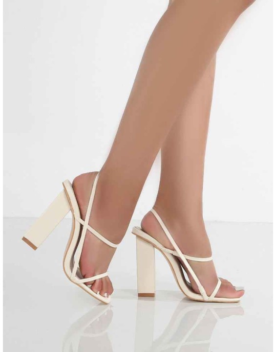 Halley Off White PU Strappy Block Heels