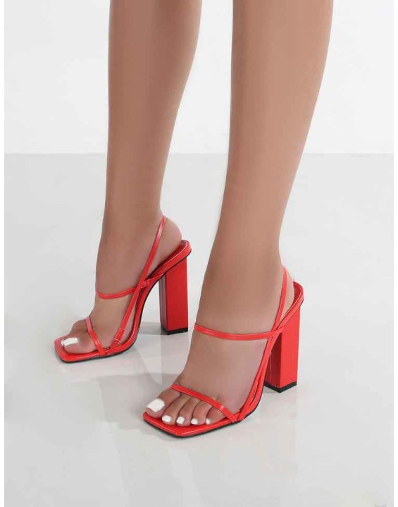 Halley Red PU Strappy Block Heels