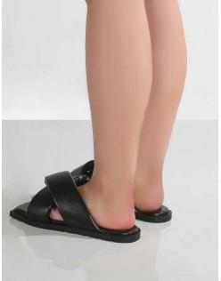Shatter Wide Fit Black Cross Over Slider Sandals