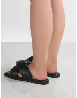 Shatter Wide Fit Black Cross Over Slider Sandals