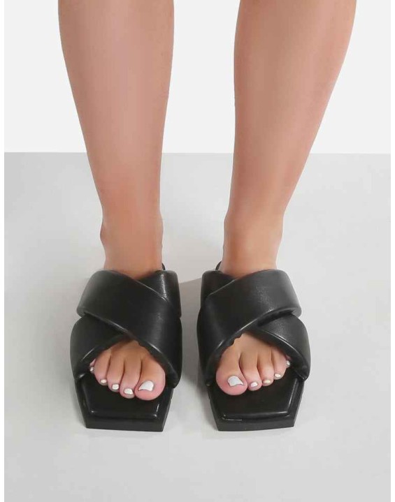 Shatter Wide Fit Black Cross Over Slider Sandals