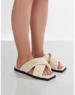 Shatter Wide Fit Bone Cross Over Slider Sandals