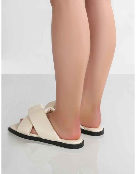 Shatter Wide Fit Bone Cross Over Slider Sandals