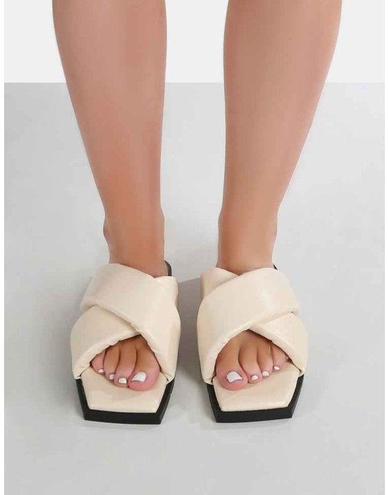 Shatter Wide Fit Bone Cross Over Slider Sandals