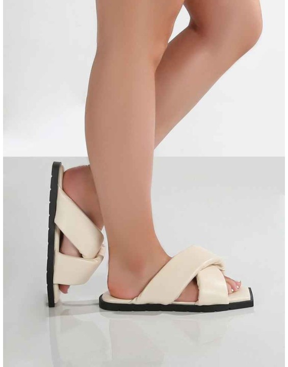 Shatter Wide Fit Bone Cross Over Slider Sandals