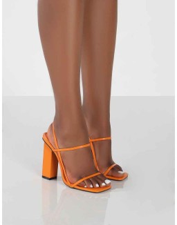 Halley Orange PU Strappy Block Heels