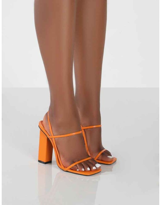 Halley Orange PU Strappy Block Heels