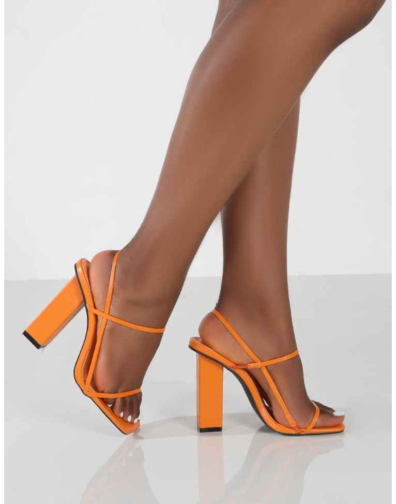 Halley Orange PU Strappy Block Heels