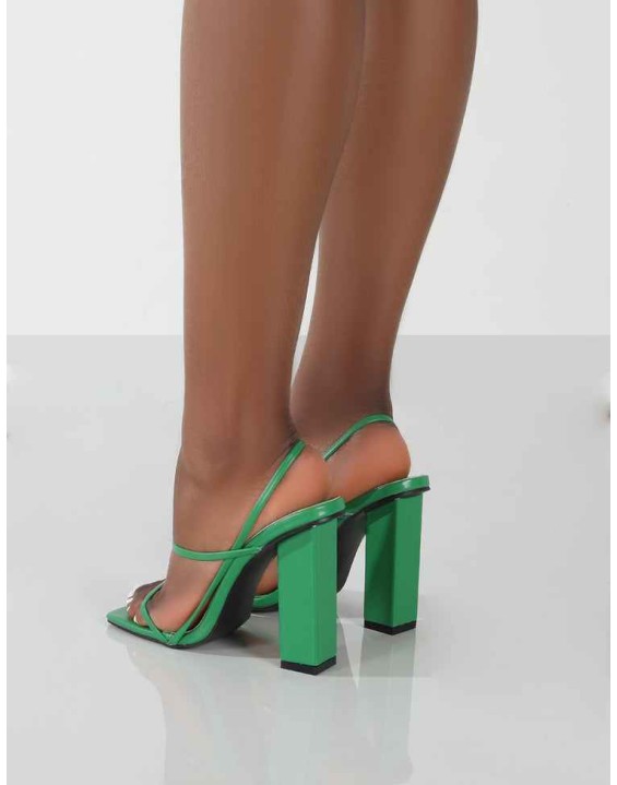 Halley Green PU Strappy Block Heels