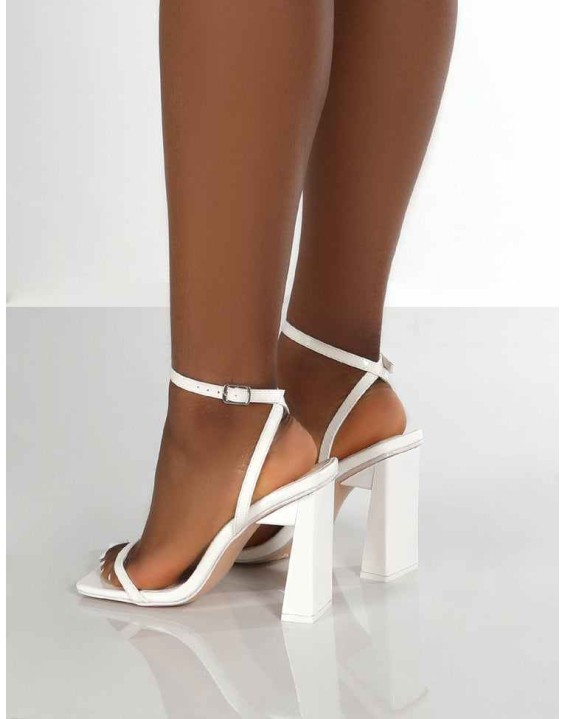 Charlotte White Patent Square Toe Heels