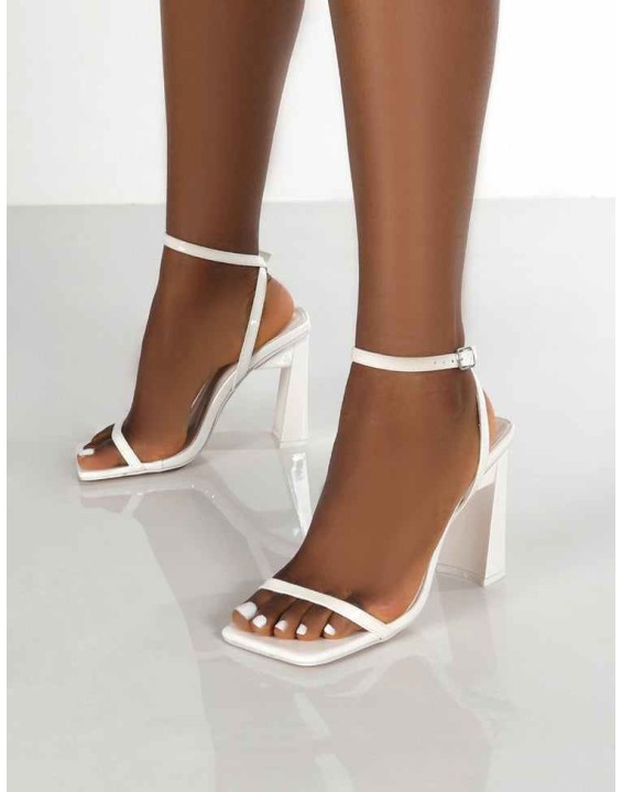 Charlotte White Patent Square Toe Heels