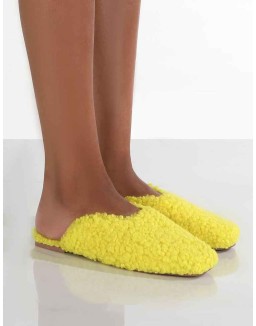 Ciao Neon Yellow Teddy Slip On Slippers