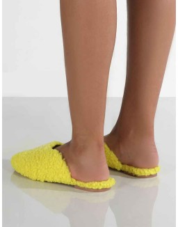 Ciao Neon Yellow Teddy Slip On Slippers