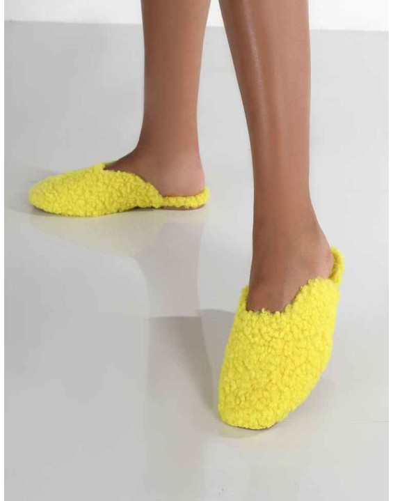 Ciao Neon Yellow Teddy Slip On Slippers