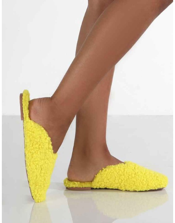 Ciao Neon Yellow Teddy Slip On Slippers